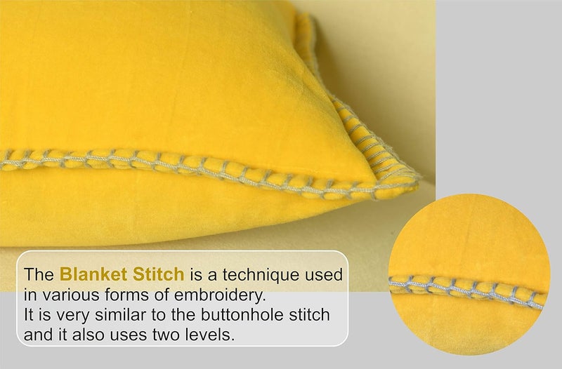 IMPEXART PVT LTD 100 Export Quality Velvet Super Soft Decorative Blanket Stitch Corner TwinSides Design Soft Throw Pillow Cases for Couch Cushion Covers for Sofa 16 x 16 Yellow Pack of 2 - Image 5
