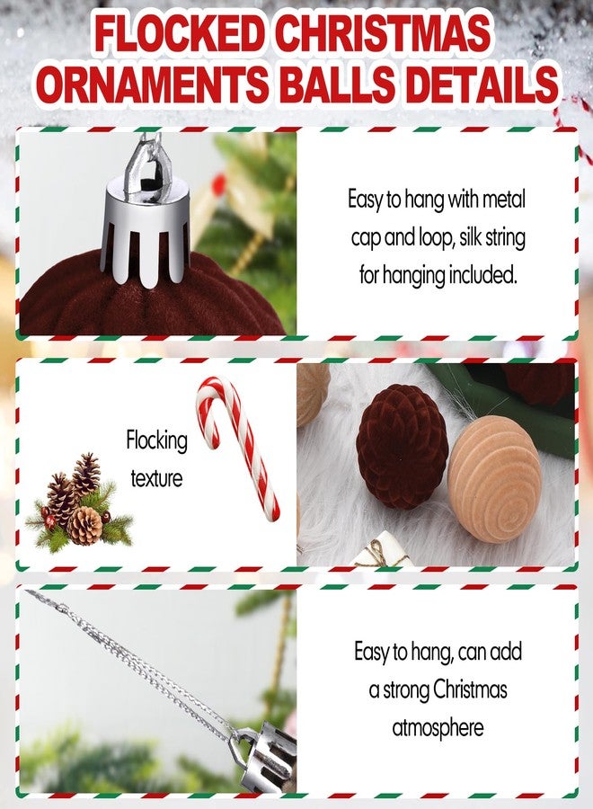 Vinsot 24 Pcs Khaki and Brown Velvet Christmas Ornaments Balls 2.36 Inch Flocked Christmas Tree Ball Hanging Ornaments Velvet Xmas Baubles for Xmas Party Wedding Home Decor - Image 3