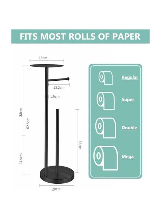 HOOKOR Toilet Paper Holder Stand with Shelf, Freestanding Toilet Paper Holder Stand with Big Tray, Heavy Base No Tipping Over, Tissue Dispenser Floor Stand, SUS304 Stainless Steel (Matte Black) - Image 3