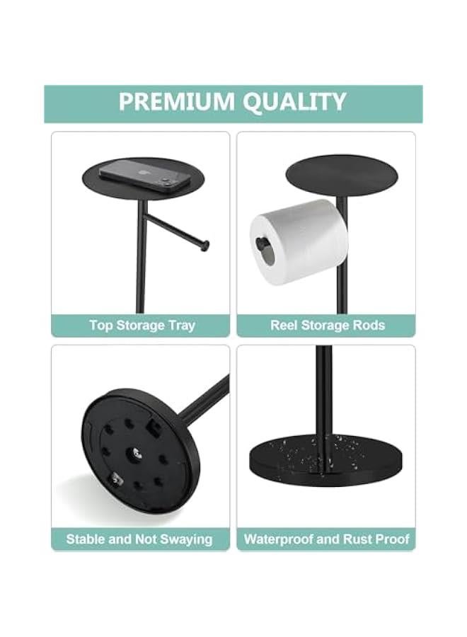 HOOKOR Toilet Paper Holder Stand with Shelf, Freestanding Toilet Paper Holder Stand with Big Tray, Heavy Base No Tipping Over, Tissue Dispenser Floor Stand, SUS304 Stainless Steel (Matte Black) - Image 5