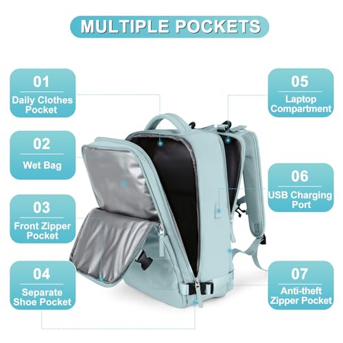 coofay Large Personal Item Travel Backpack For Women Men Airline Approved Carry On Backpack Flight Approved Waterproof Sports Luggage Backpack Casual Daypack Small Hiking Backpack - Image 3