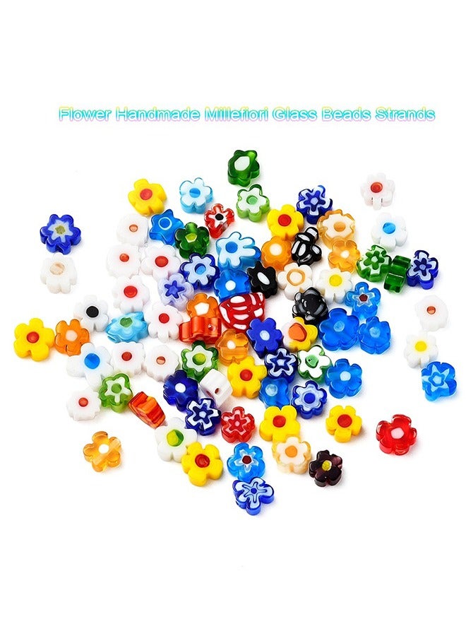 80 Piece Millefiori Lampwork Beads 5-6mm Floral Multi-Colored Flower Glass Flat Beads for Jewelry Necklace Bracelet Earrings DIY Making  - Image 1
