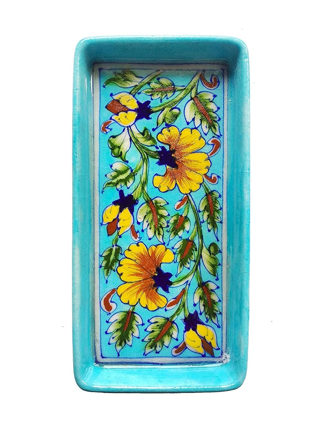 Shiv Kripa Blue Pottery Shiv Kripa Blue Pottery Ceramic Handmade Decorative Blue Pottery Ceramic Bathroom Tray 4X8 Inch Rectangular  - Image 1