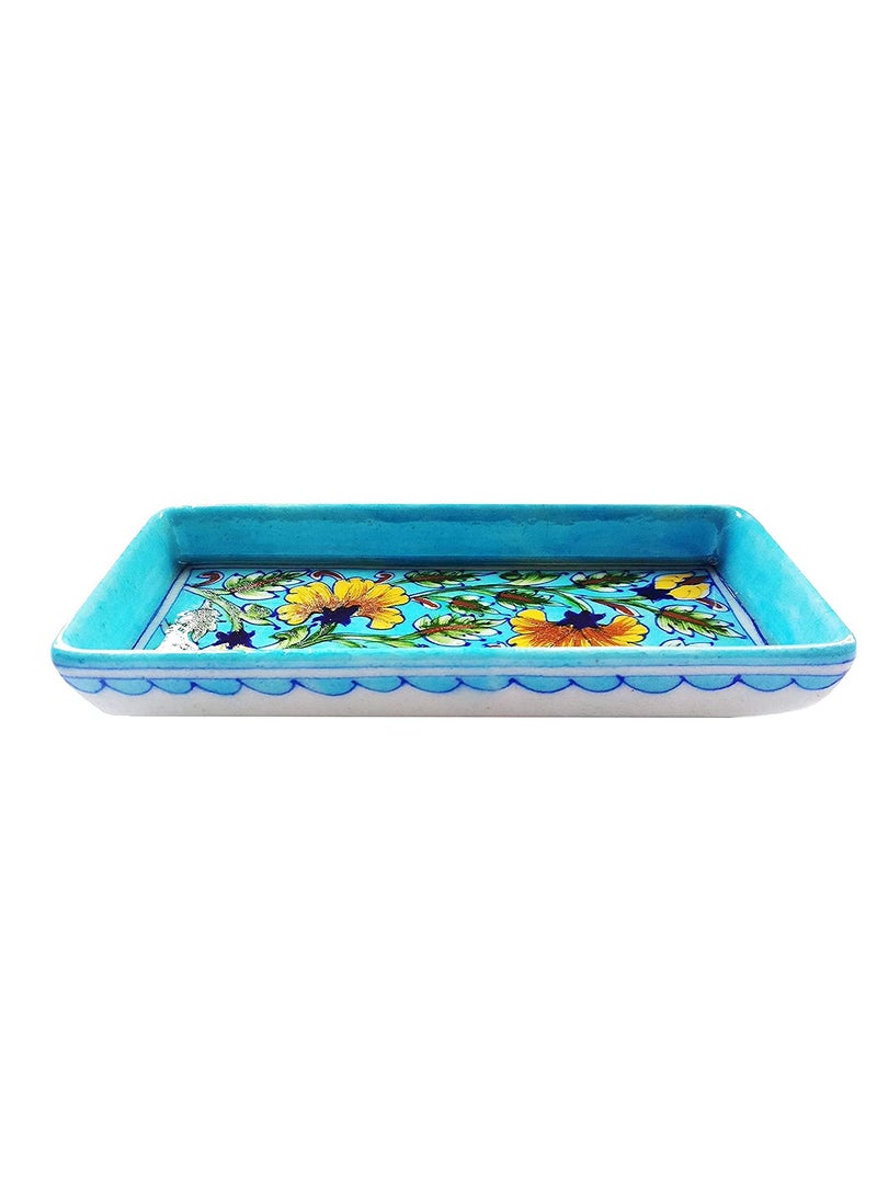 Shiv Kripa Blue Pottery Shiv Kripa Blue Pottery Ceramic Handmade Decorative Blue Pottery Ceramic Bathroom Tray 4X8 Inch Rectangular  - Image 3