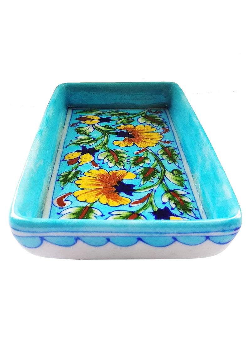 Shiv Kripa Blue Pottery Shiv Kripa Blue Pottery Ceramic Handmade Decorative Blue Pottery Ceramic Bathroom Tray 4X8 Inch Rectangular  - Image 2