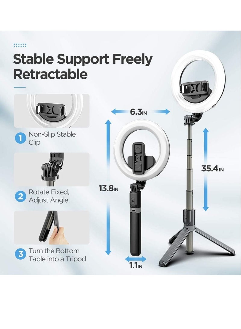 حامل ثلاثي القوائم مع ضوء سيلفي دائري بلوتوث حامل هاتف محمول ضوء سيلفي LED لالتقاط الصور المباشرة - Image 2