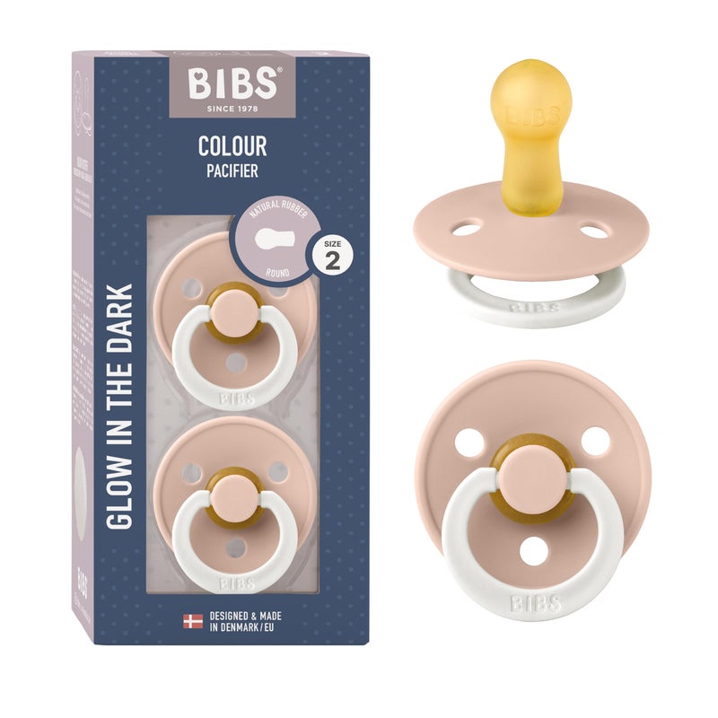BIBS Pacifiers Colour Collection | Natural Rubber Baby Pacifier | Set of 2 BPA-Free Soothers | Made in Denmark | 6+ Months (Pack of 2) | Blush Night - Image 1