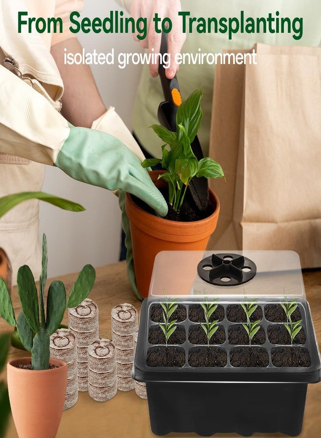 Halatool 4 Pack Seed Starter Tray with 50 PCS Peat Pellets, 48 Cells Black Seeding Starter Trays for Organic Seed Starter Soil Pods for Planting Vegetables Plants Flowers - Starting Seeds Kit - Image 4