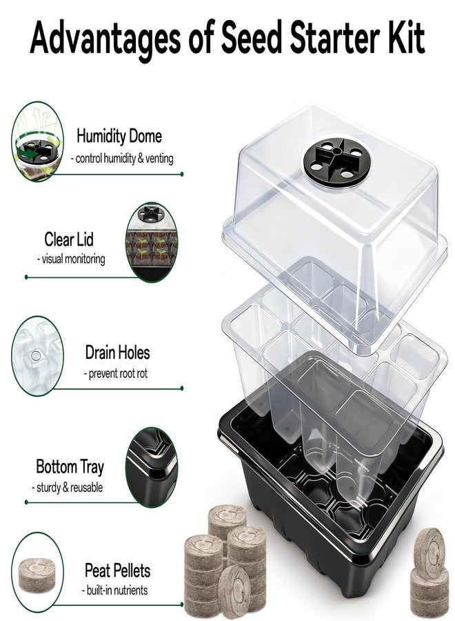 Halatool 4 Pack Seed Starter Tray with 50 PCS Peat Pellets, 48 Cells Black Seeding Starter Trays for Organic Seed Starter Soil Pods for Planting Vegetables Plants Flowers - Starting Seeds Kit - Image 2