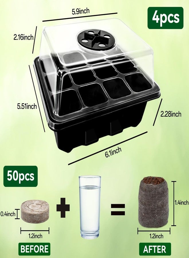 Halatool 4 Pack Seed Starter Tray with 50 PCS Peat Pellets, 48 Cells Black Seeding Starter Trays for Organic Seed Starter Soil Pods for Planting Vegetables Plants Flowers - Starting Seeds Kit - Image 5