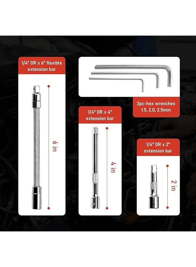 Car Repair Tool 46 Pieces, 1/4-In Socket Set For Car Repair - Image 4