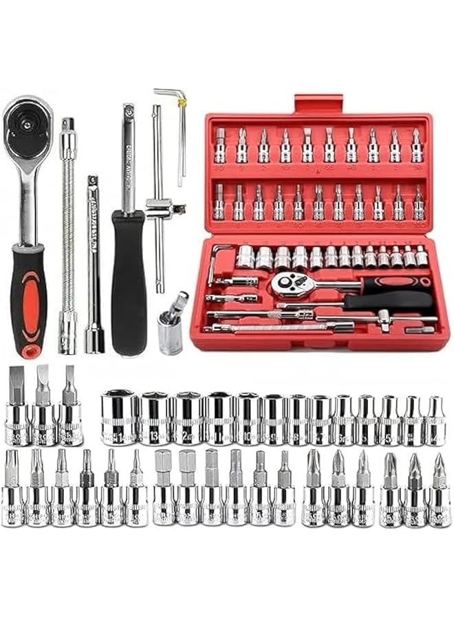 Car Repair Tool 46 Pieces, 1/4-In Socket Set For Car Repair - Image 1
