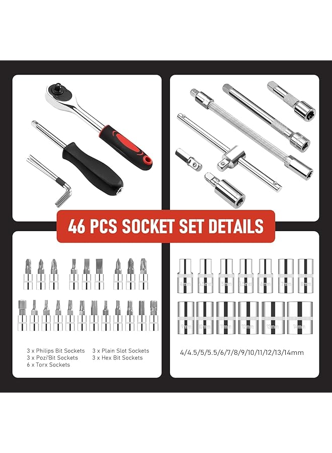 Car Repair Tool 46 Pieces, 1/4-In Socket Set For Car Repair - Image 2