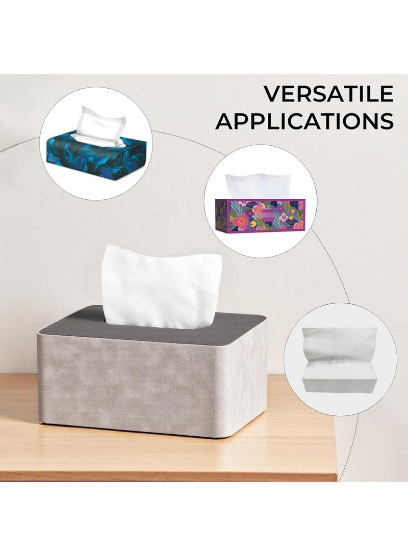 SYOSI غطاء صندوق المناديل، حامل مناديل مستطيل من جلد PU مزخرف للحمام وغرفة المعيشة وغرفة النوم والسيارة والمكتب، علبة مناديل متينة وسهلة التنظيف 24.9 × 14 × 10.4 سم (رمادي وحبيبات الخشب) - Image 4