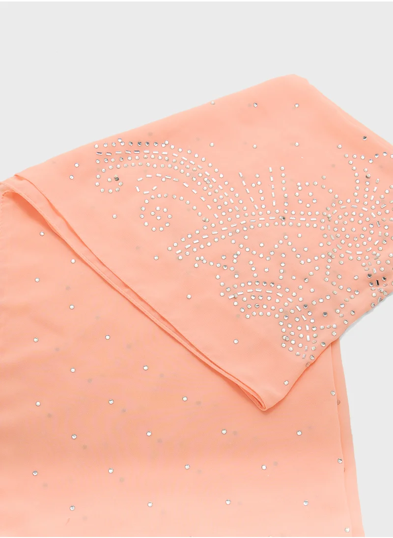 Khizana Embellished Floral Detail Long Hijab Scarf