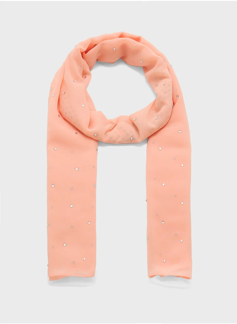 Khizana Embellished Floral Detail Long Hijab Scarf