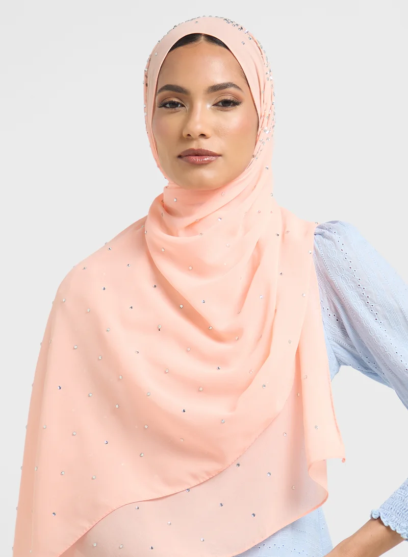 Khizana Embellished Floral Detail Long Hijab Scarf