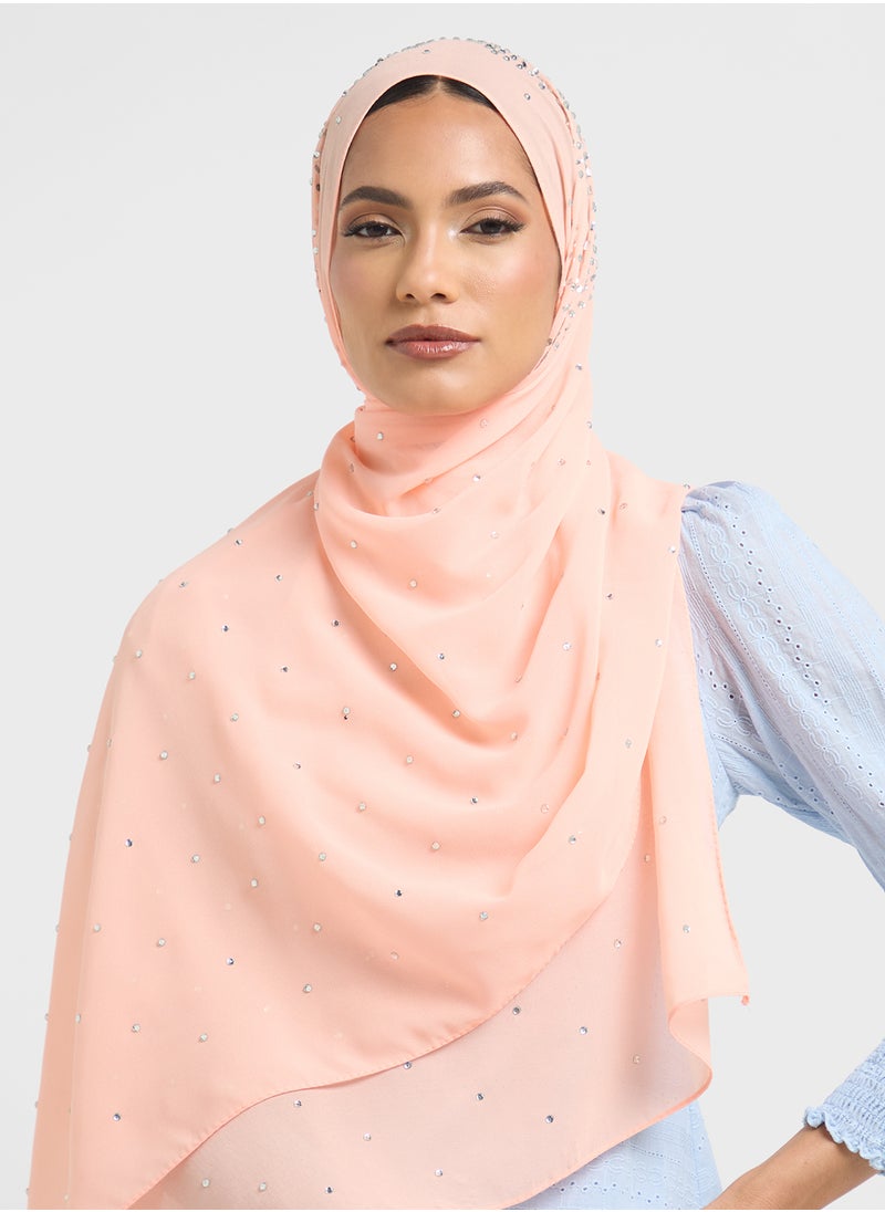 Khizana - Embellished Floral Detail Long Hijab Scarf - Image 1