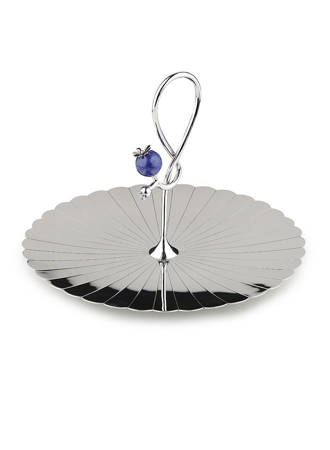 Arttd Inox ARTTDINOX Round Pole Serving Platter | Multipurpose Dessert Cake Stand and Fruit Snack Tower | Royal Lapiz Series | Lapi Lazuli Stone | Stainless Steel | Silver | by Jindal  - Image 1