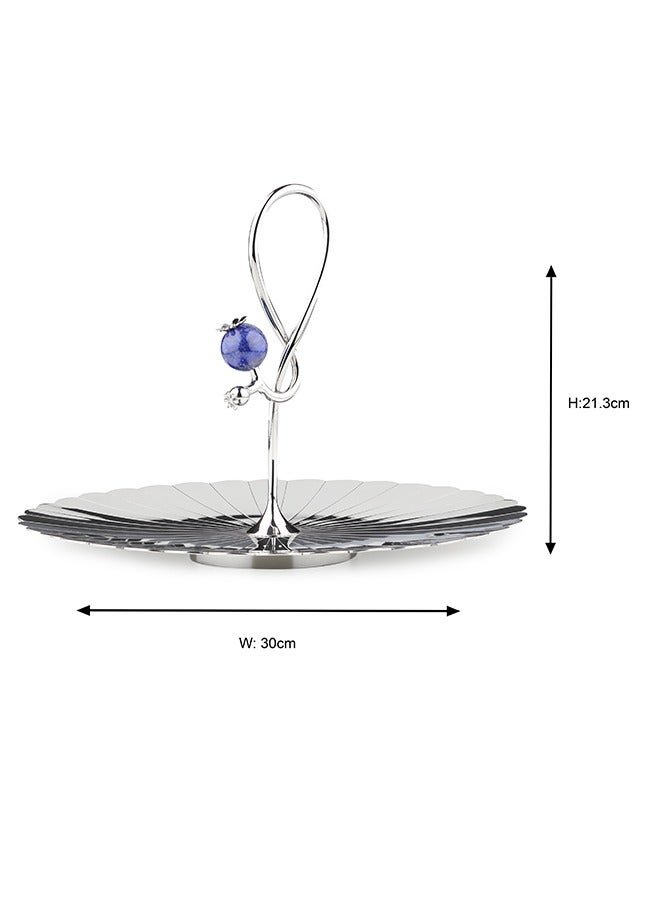 Arttd Inox ARTTDINOX Round Pole Serving Platter | Multipurpose Dessert Cake Stand and Fruit Snack Tower | Royal Lapiz Series | Lapi Lazuli Stone | Stainless Steel | Silver | by Jindal  - Image 4