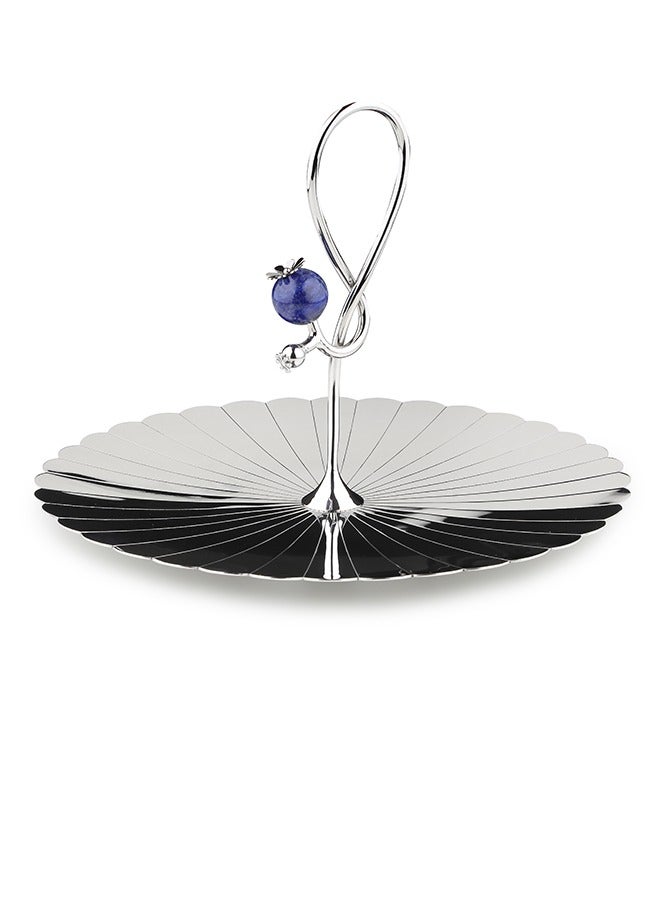 Arttd Inox ARTTDINOX Round Pole Serving Platter | Multipurpose Dessert Cake Stand and Fruit Snack Tower | Royal Lapiz Series | Lapi Lazuli Stone | Stainless Steel | Silver | by Jindal  - Image 2