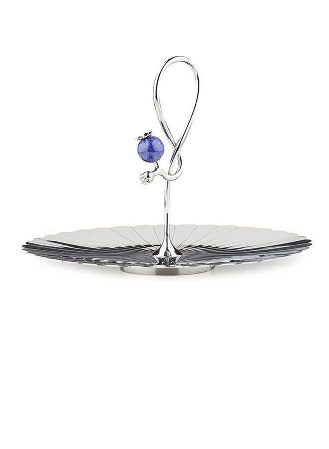 Arttd Inox ARTTDINOX Round Pole Serving Platter | Multipurpose Dessert Cake Stand and Fruit Snack Tower | Royal Lapiz Series | Lapi Lazuli Stone | Stainless Steel | Silver | by Jindal  - Image 3