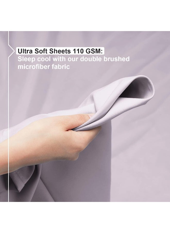 Empyrean Bedding Extra Deep Pocket Fitted Sheet - 6 Piece Sheet Set - 110 GSM Deep Pocket Sheets - Deep Fitted Sheets Set - 56 x 75 inches - Extra Deep Pocket Full Size Sheets - Light Gray Lavender - Image 4