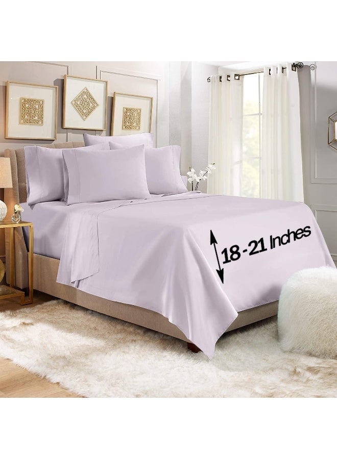 Empyrean Bedding Extra Deep Pocket Fitted Sheet - 6 Piece Sheet Set - 110 GSM Deep Pocket Sheets - Deep Fitted Sheets Set - 56 x 75 inches - Extra Deep Pocket Full Size Sheets - Light Gray Lavender - Image 1