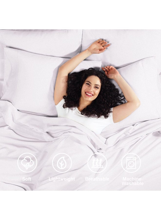 Empyrean Bedding Extra Deep Pocket Fitted Sheet - 6 Piece Sheet Set - 110 GSM Deep Pocket Sheets - Deep Fitted Sheets Set - 56 x 75 inches - Extra Deep Pocket Full Size Sheets - Light Gray Lavender - Image 2