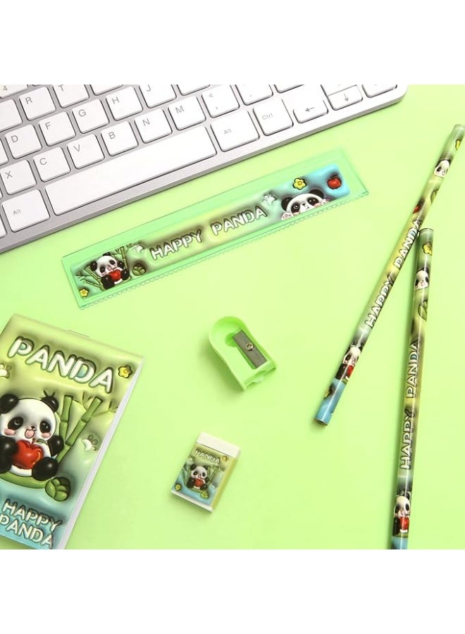 باندا 6 في 1 الأخضر الباندا القرطاسية مجموعة هدية مربع يتضمن 1 لطيف الباندا دفتر صغير 2 الباندا قلم رصاص 1 ممحاة 1 البلاستيك حاكم 1 براية أقلام للطفل طالب - Image 3