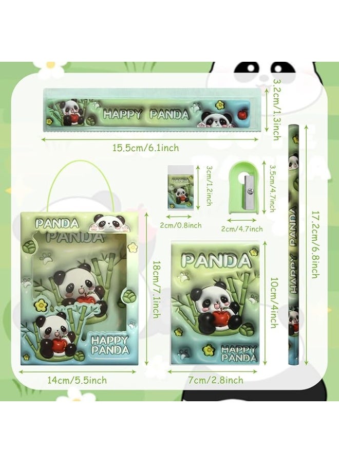 باندا 6 في 1 الأخضر الباندا القرطاسية مجموعة هدية مربع يتضمن 1 لطيف الباندا دفتر صغير 2 الباندا قلم رصاص 1 ممحاة 1 البلاستيك حاكم 1 براية أقلام للطفل طالب - Image 2