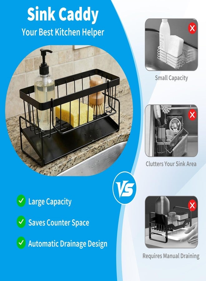 Piszvbej Dish Soap Holder - Kitchen Sink Caddy Organizer, Kitchen Countertop Organizer, with Stainless Steel Self Drain Tray, Rust-Free, for Sponge, Dish Soap Dispenser and Brush Storage Accessories, Black - Image 5