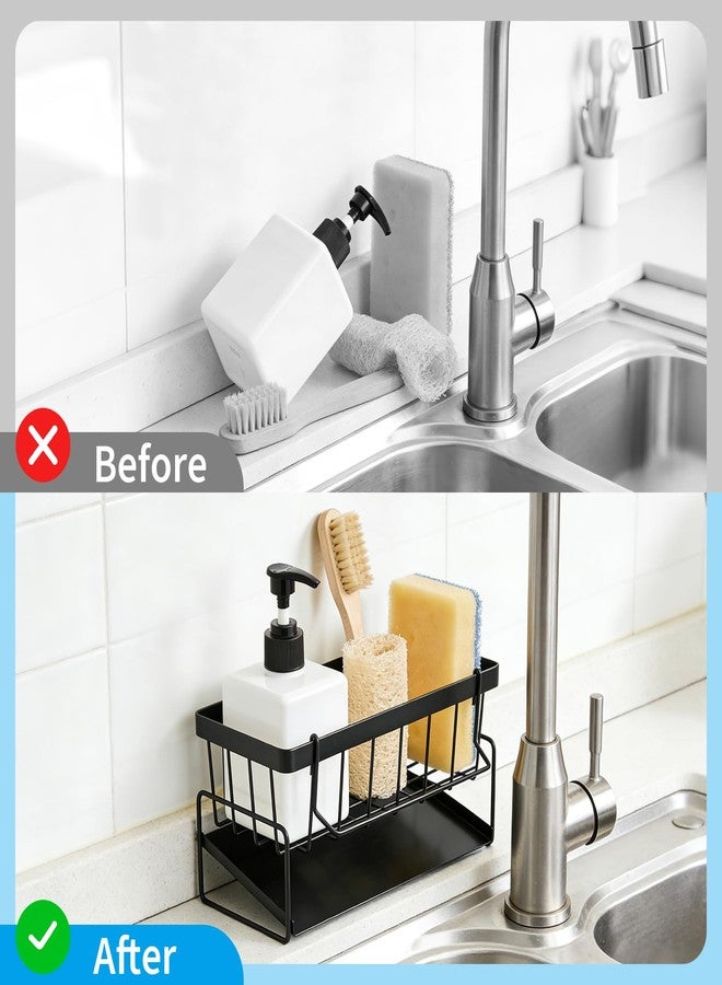 Piszvbej Dish Soap Holder - Kitchen Sink Caddy Organizer, Kitchen Countertop Organizer, with Stainless Steel Self Drain Tray, Rust-Free, for Sponge, Dish Soap Dispenser and Brush Storage Accessories, Black - Image 4