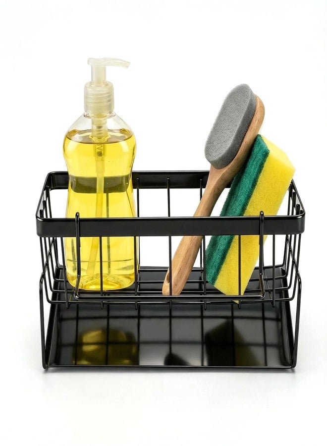 Piszvbej Dish Soap Holder - Kitchen Sink Caddy Organizer, Kitchen Countertop Organizer, with Stainless Steel Self Drain Tray, Rust-Free, for Sponge, Dish Soap Dispenser and Brush Storage Accessories, Black - Image 1
