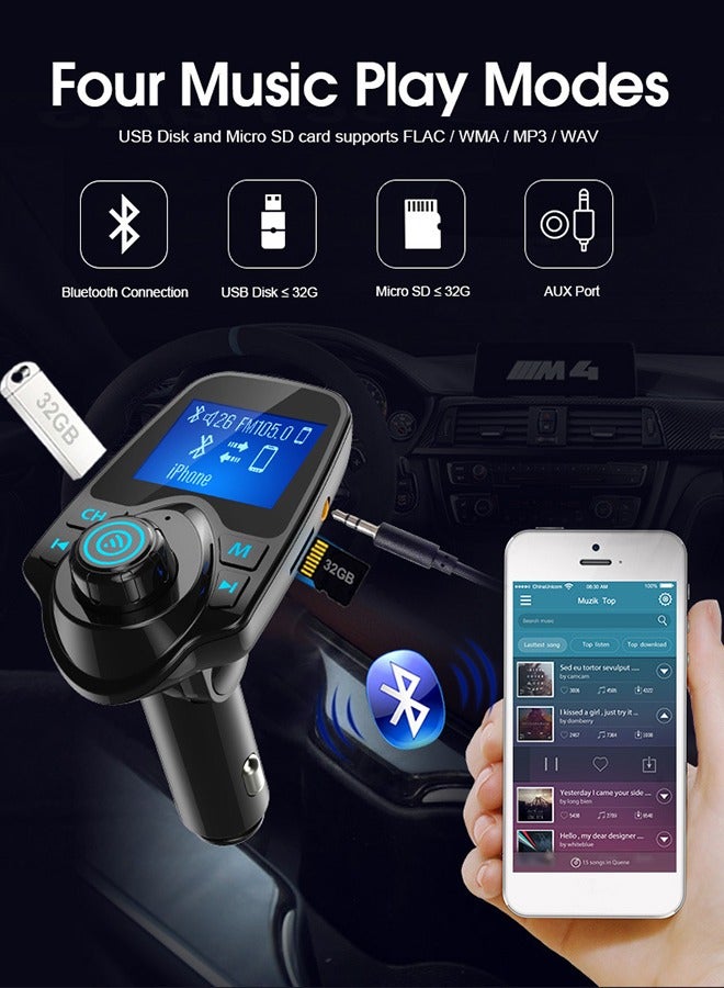 Bluetooth Car FM Transmitter Audio Adapter Receiver Wireless Handsfree Voltmeter Car Kit TF Card AUX 1.3 Display - Black Matte  - Image 4