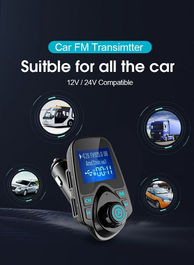 Bluetooth Car FM Transmitter Audio Adapter Receiver Wireless Handsfree Voltmeter Car Kit TF Card AUX 1.3 Display - Black Matte  - Image 3