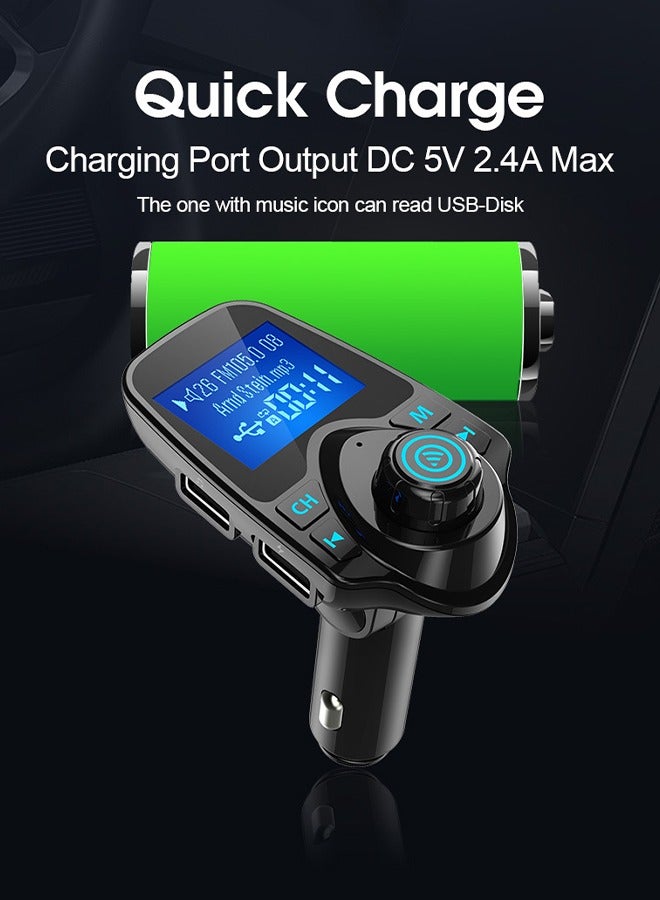 Bluetooth Car FM Transmitter Audio Adapter Receiver Wireless Handsfree Voltmeter Car Kit TF Card AUX 1.3 Display - Black Matte  - Image 5
