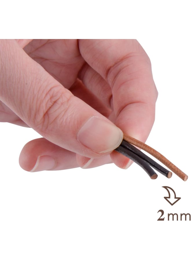3 Rolls 5M X 2MM Cowhide Round Leather Cords Rope String for Bracelet Necklace Jewelry Making Lanyards DIY Crafts, Black, Dark Brown, Natural Brown Top Grain Leather Cord - Image 2