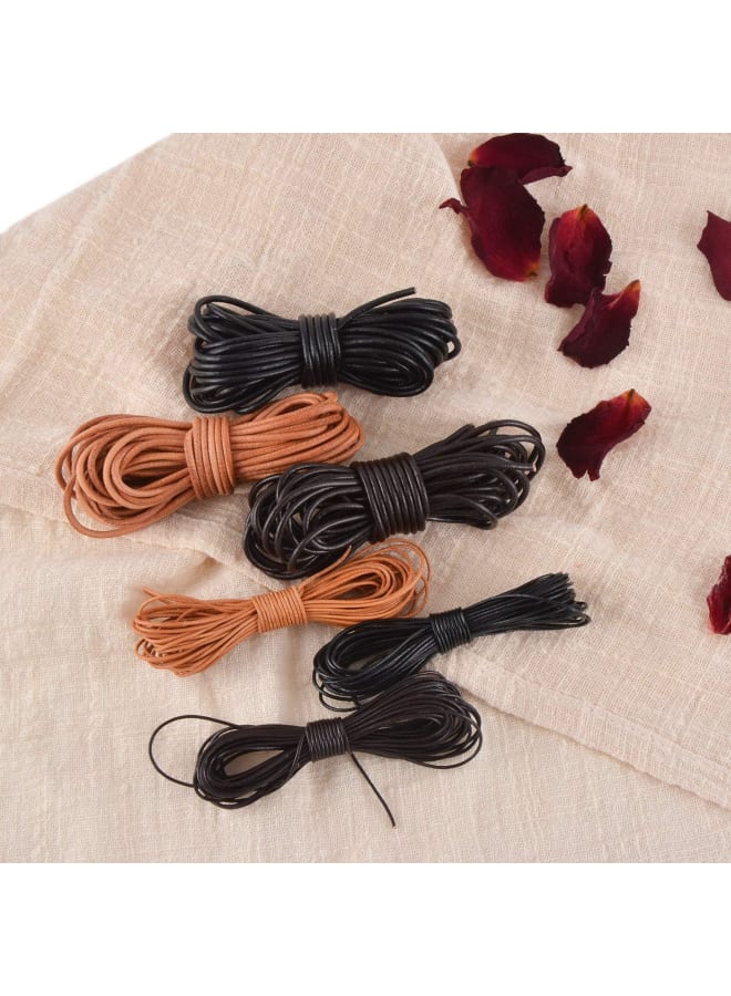 3 Rolls 5M X 2MM Cowhide Round Leather Cords Rope String for Bracelet Necklace Jewelry Making Lanyards DIY Crafts, Black, Dark Brown, Natural Brown Top Grain Leather Cord - Image 5