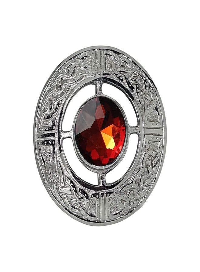 AAR Men's Celtic Kilt Brooch Scottish Fly Plaid Pin Stones Chrome Plated Jewelry 3" Diameter - Image 1
