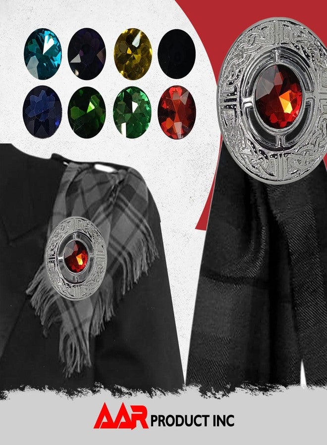 AAR Men's Celtic Kilt Brooch Scottish Fly Plaid Pin Stones Chrome Plated Jewelry 3" Diameter - Image 2