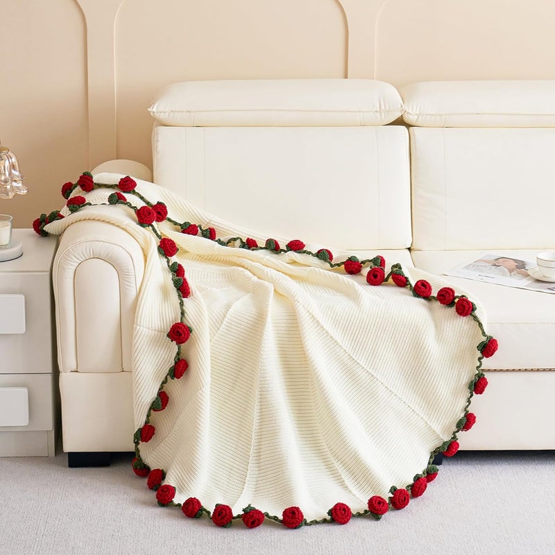 Longhui bedding لحاف باقة الزهور المتموج، لحاف متموج يدويًا مع زهور الورد، هدية رومانسية لطيفة لها، صديقة، أم، يوم الأم، عيد الحب، ذكرى الزفاف، عيد الميلاد، وردة حمراء - Image 3