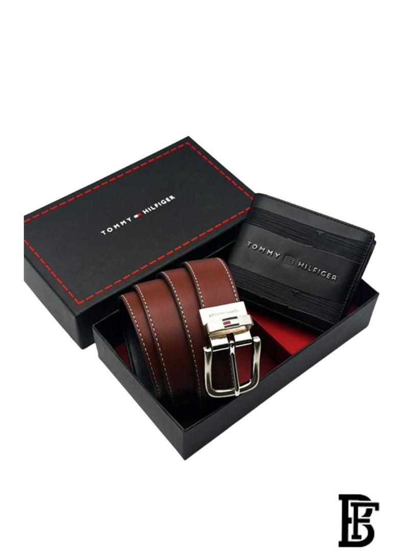 تومي هيلفيغر سبورت طقم هدية رجالي تومي هيلفيغر محفظة جلدية وحزام أسود / بني - أسود
