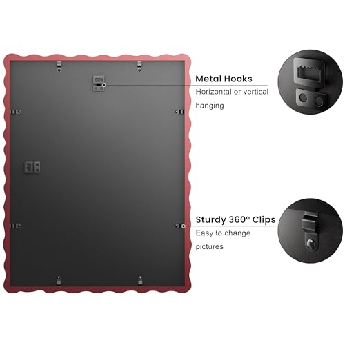 THKRLOF 11x14 Picture Frame with Mat for 8x10, Wavy Edge Wooden Real Glass Photo Frame for Wall Hanging, Red, 1 Pack - Image 5