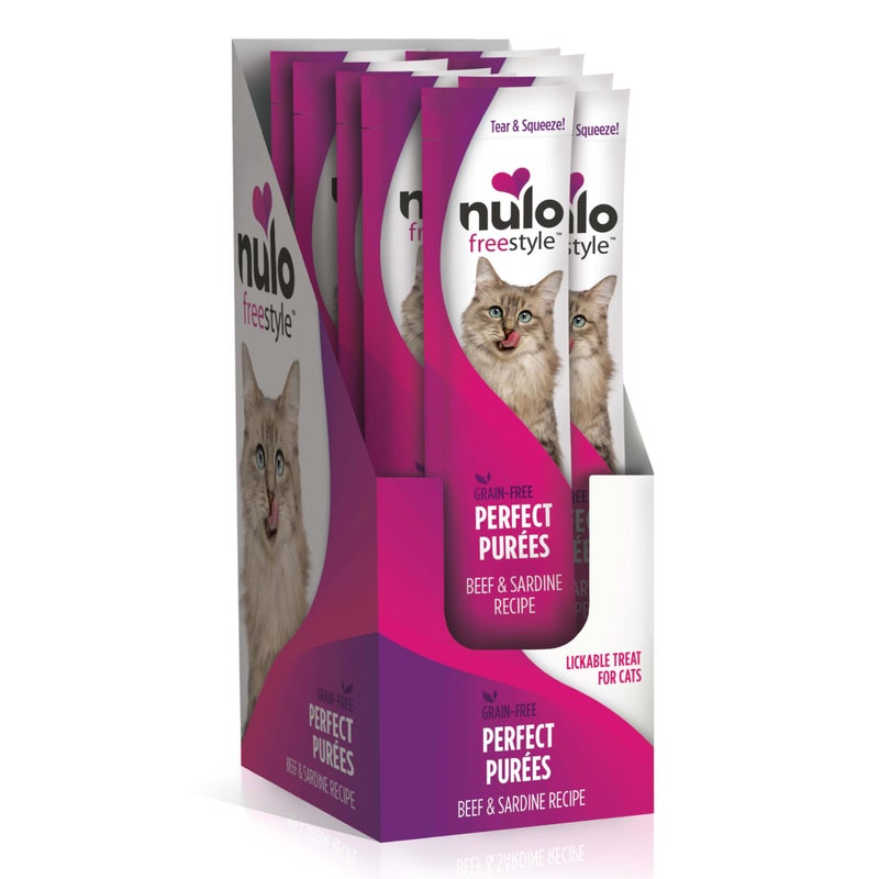 Nulo Freestyle Grain-Free Perfect Purees Premium Wet Cat Treats, Squeezable Meal Topper for Felines, High Moisture Content to Support Cat Hydration, 0.5 Ounce, Beef & Sardine - Image 1