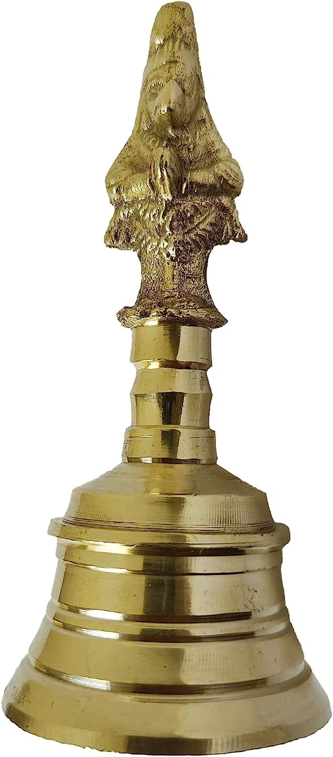 GURU JEE™ Brass Pooja Bell with Hanuman Traditional Hand Held Bell Indian Religious Puja Ghanti for Pooja Room Temple Mandir Home Gifts Showpiece Puja Articles (GJ-Bell-Hanuman(4.5)) - Image 1