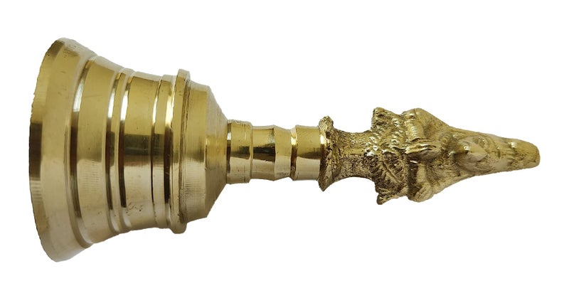 GURU JEE™ Brass Pooja Bell with Hanuman Traditional Hand Held Bell Indian Religious Puja Ghanti for Pooja Room Temple Mandir Home Gifts Showpiece Puja Articles (GJ-Bell-Hanuman(4.5)) - Image 5