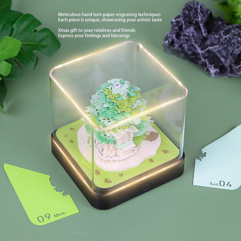 Green 3D Tree House Memo Pad 2026 Weekly Earth Desk Calendar Hand Torn Paper Sculpture Notepad - Image 4