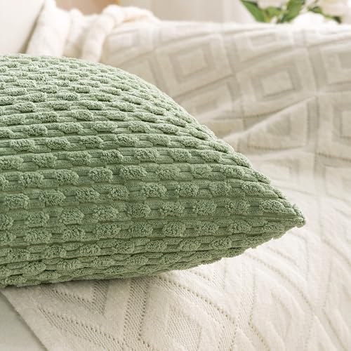 Cozoomy Set of 4 Sage Green Decorative Throw Pillow Covers 18x18 Inch Corduroy Pillow Covers for Bed Couch Sofa Living Room Soft Square Cushion Cases - Image 4