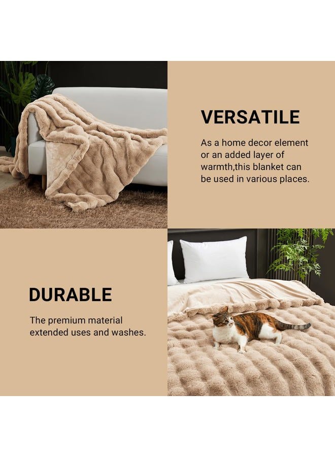 SAPHREAS Faux Fur Throw Blanket for Couch, Fluffy Fuzzy Bubble Blanket for Sofa Bed Living Room, Decor Soft Cozy Gifts for Women Men, 50x60” Khaki - Image 5